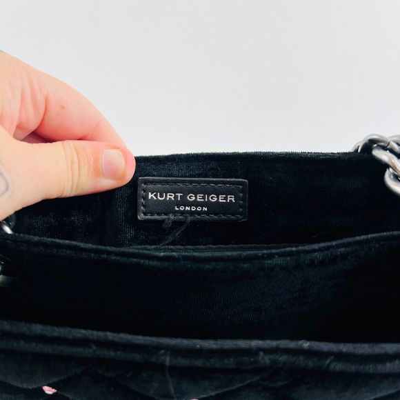 Kurt Geiger Kensington Handbag Medium  Black Velvet Rainbow Crystal Crossbody - Picture 12 of 14